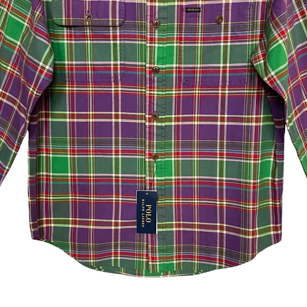 Polo Ralph Lauren Shirt Men's Small Classic Fit Long Slv Purple/Green Plaid NWT - Picture 3 of 14